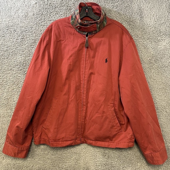 VTG Polo Ralph Lauren Men's Sz XL Red Tartan Harrington Plaid Collar Jacket RARE - Picture 1 of 11